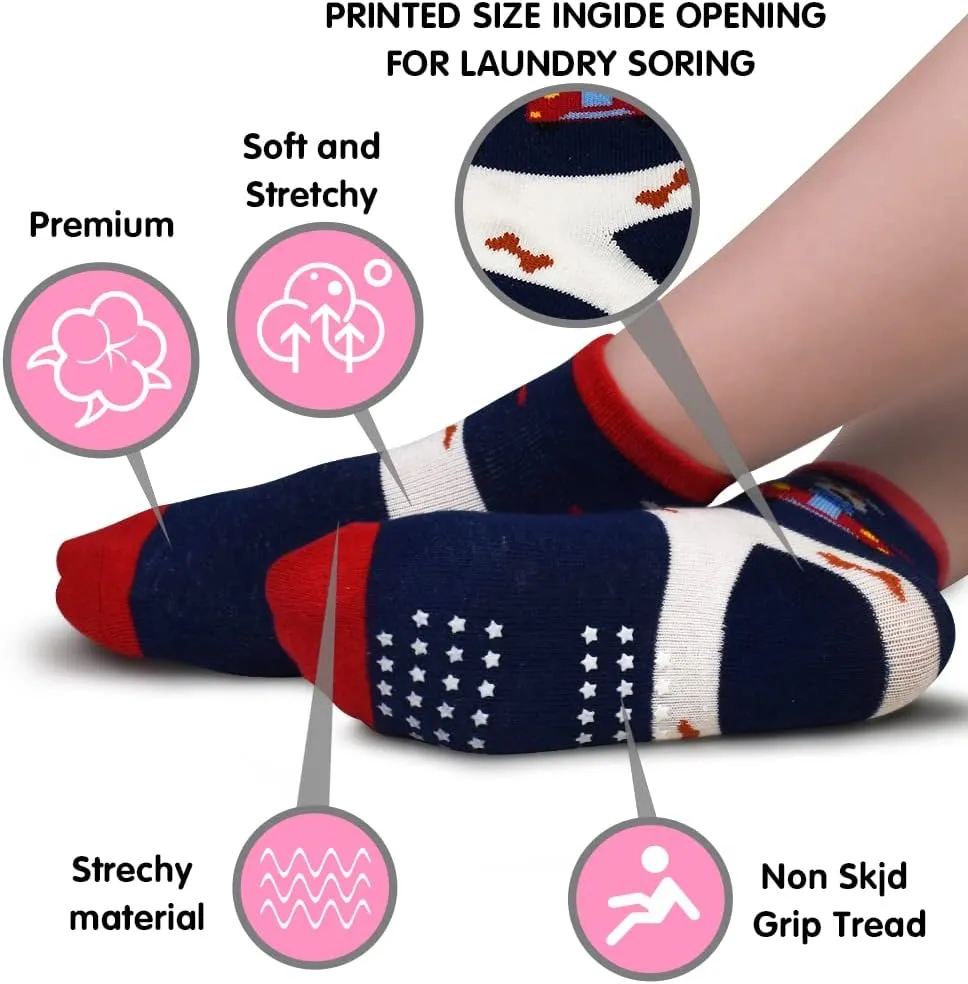 Tphon Non Slip Kids Toddler Socks with Gripper - 12 Pairs Anti Skid Socks for Boys & Girls, Ages 1-7
