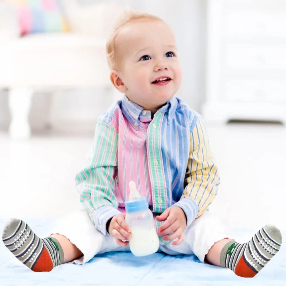 Tphon Non Slip Kids Toddler Socks with Gripper - 12 Pairs Anti Skid Socks for Boys & Girls, Ages 1-7