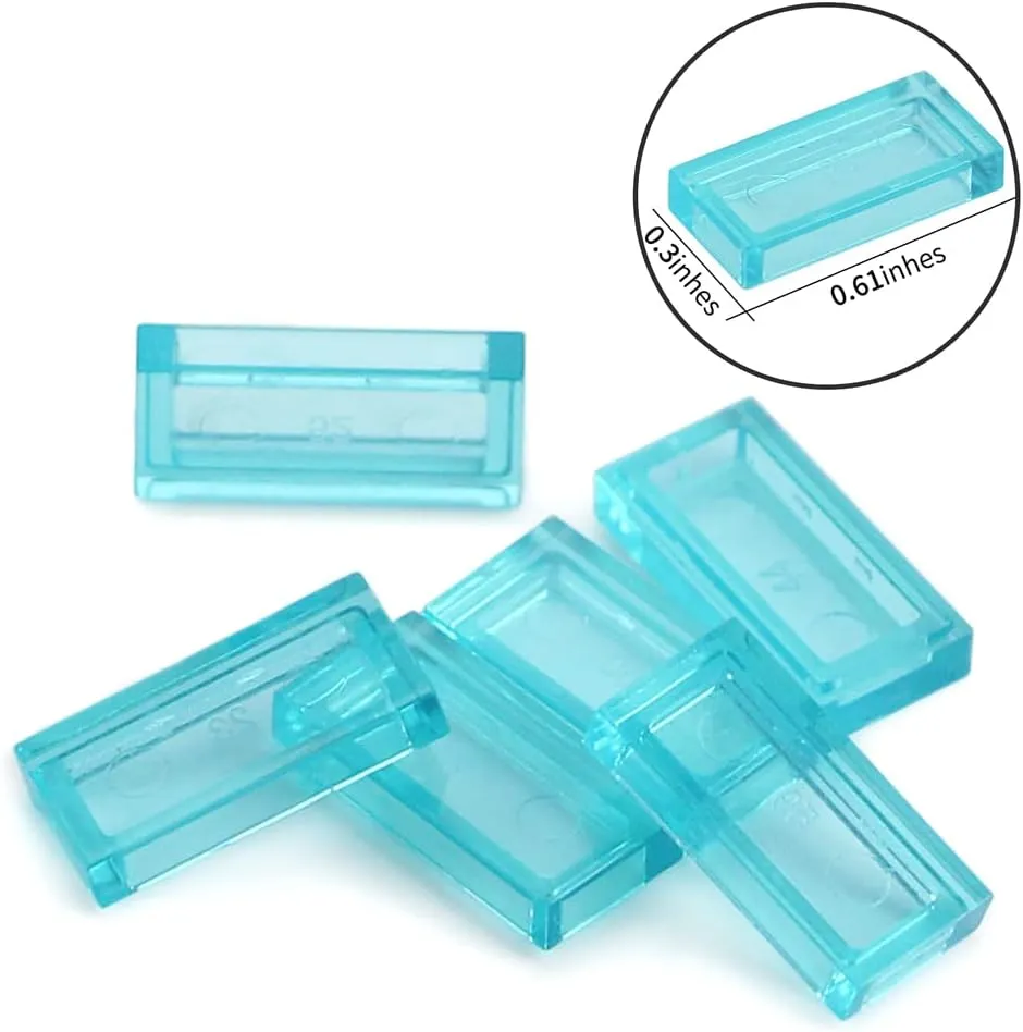 Transparent Light Blue 1×2 Tile ×700 Parts and Pieces Flat MOC Bricks, Bulk Building Blocks for Smooth Surface Wall Floor, Toy Accessories Compatible with Major Brands