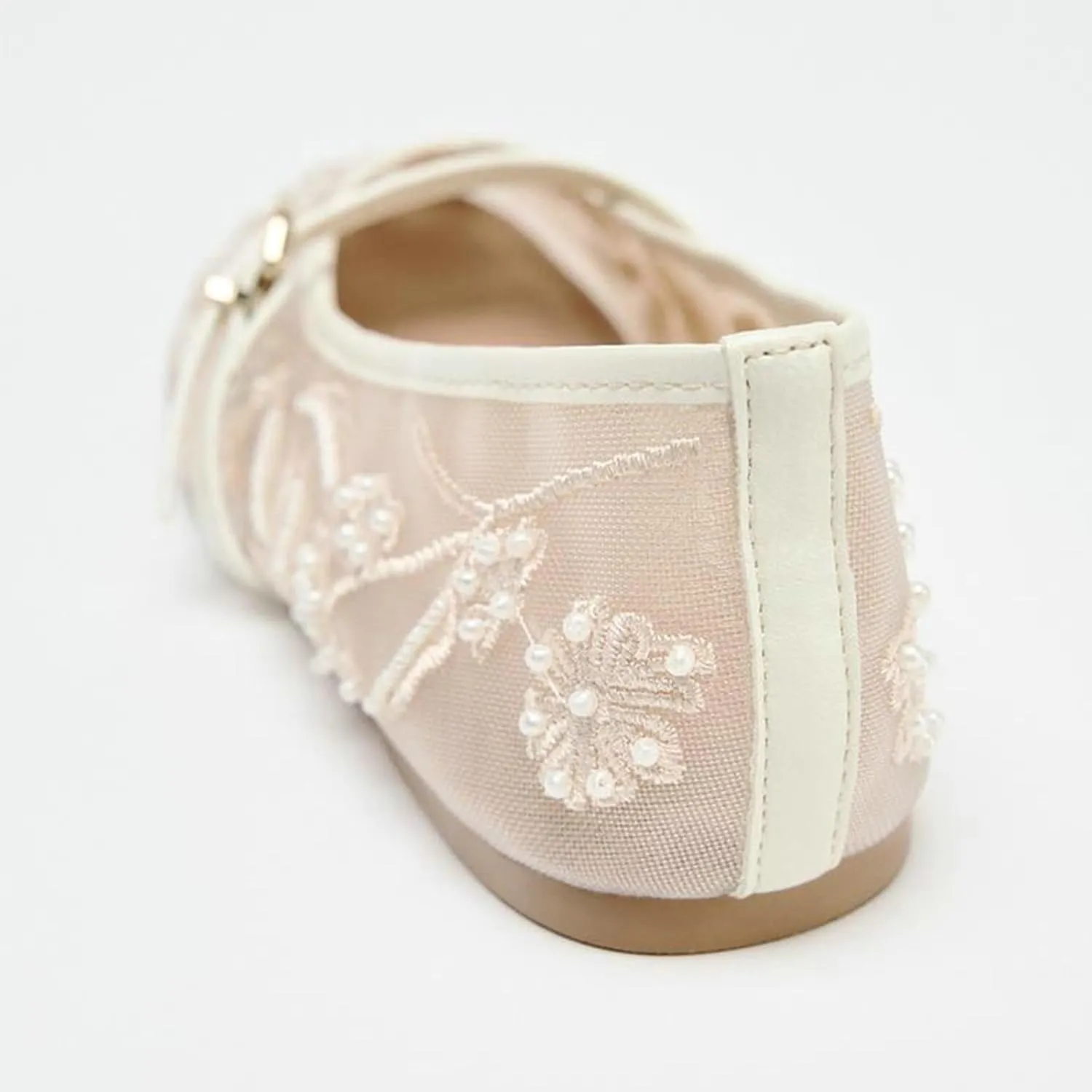 Trendenzy Womens Mesh Ballet Flats Shoes Embroidered Floral Mary Jane Flat Round Toe Ankle Strap Ballerina Shoes