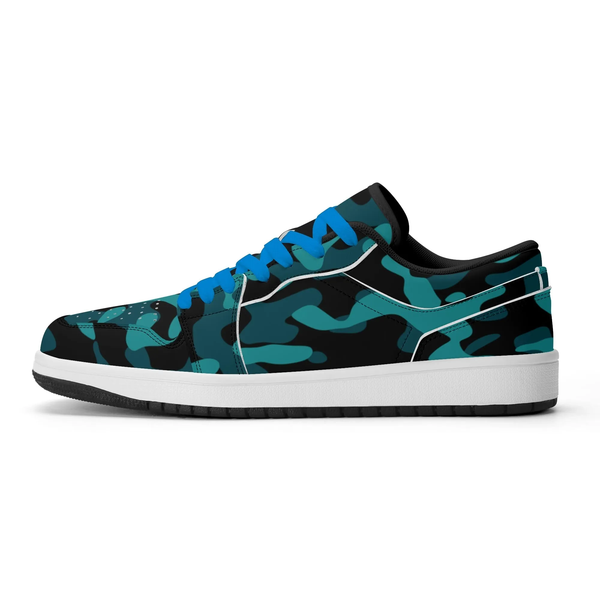 Türkis Camouflage Low Top Leder Sneaker für Damen
