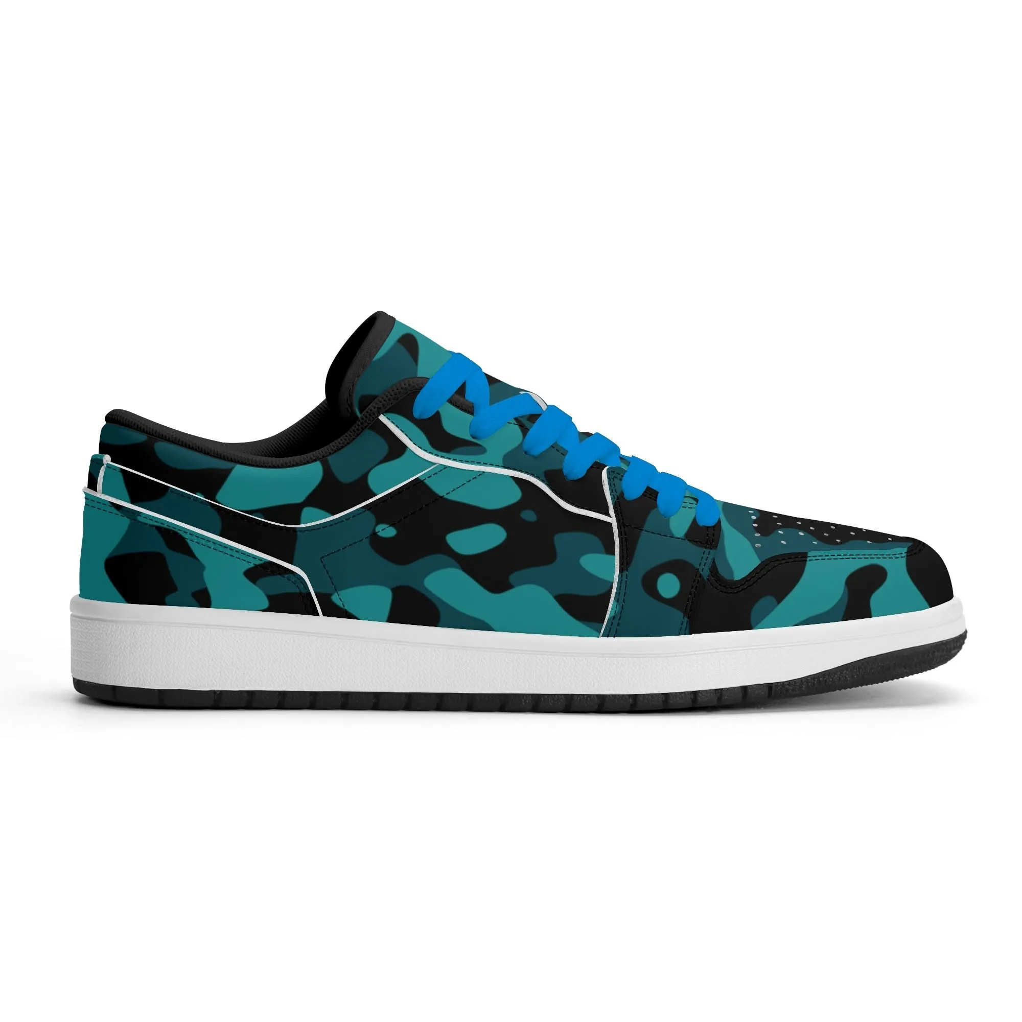Türkis Camouflage Low Top Leder Sneaker für Damen