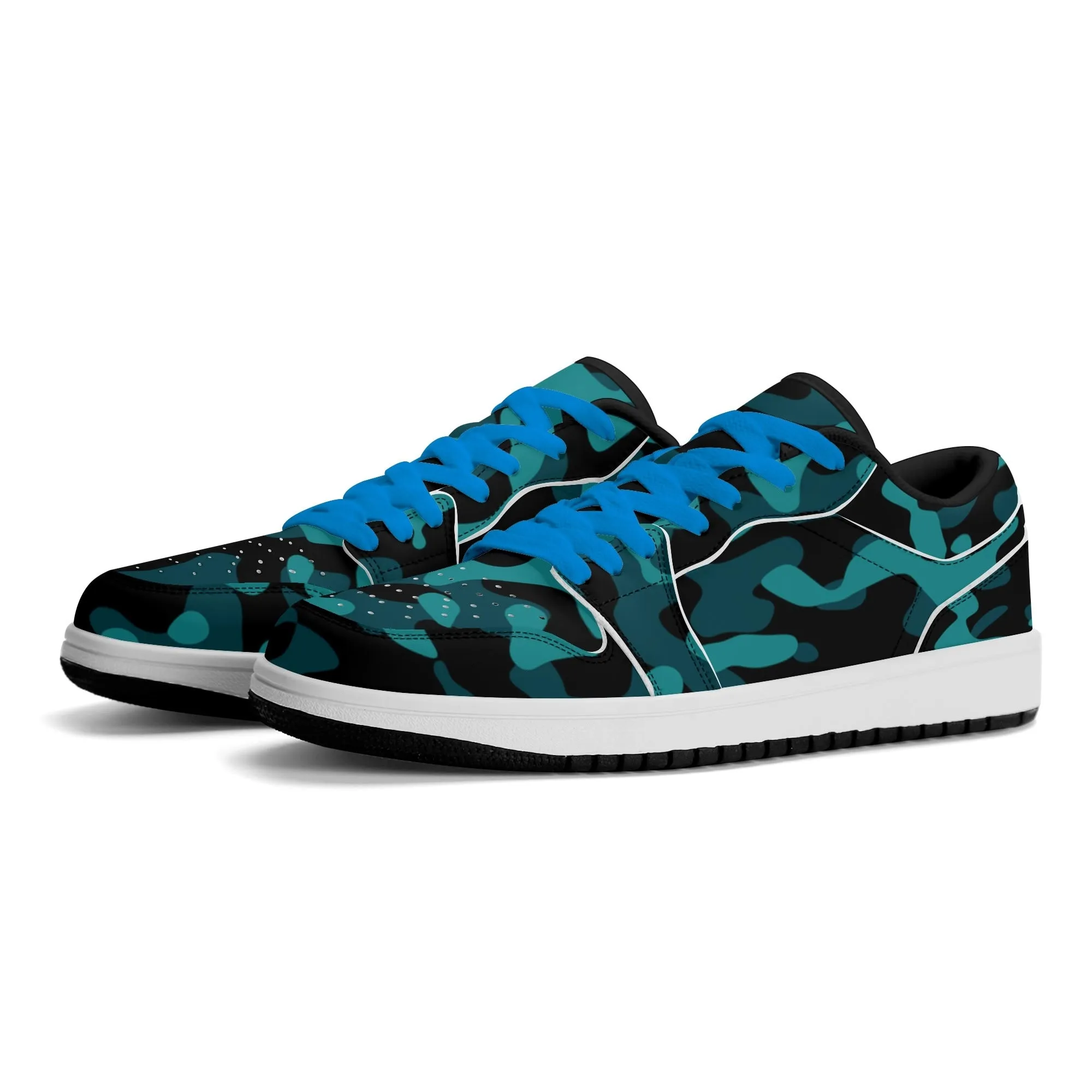 Türkis Camouflage Low Top Leder Sneaker für Damen