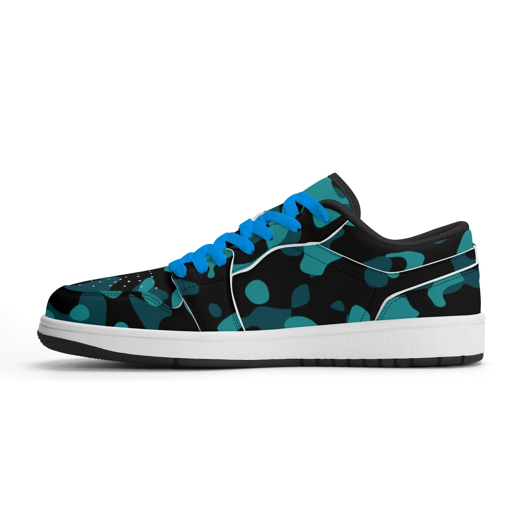 Türkis Camouflage Low Top Leder Sneaker für Damen