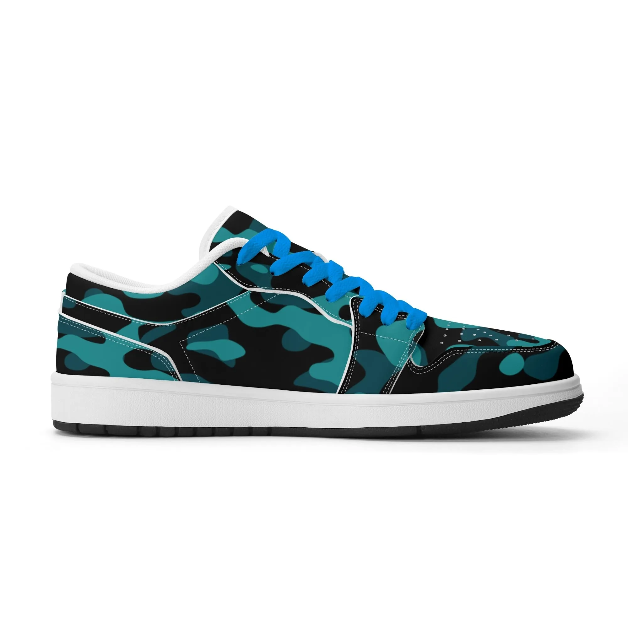 Türkis Camouflage Low Top Leder Sneaker für Damen