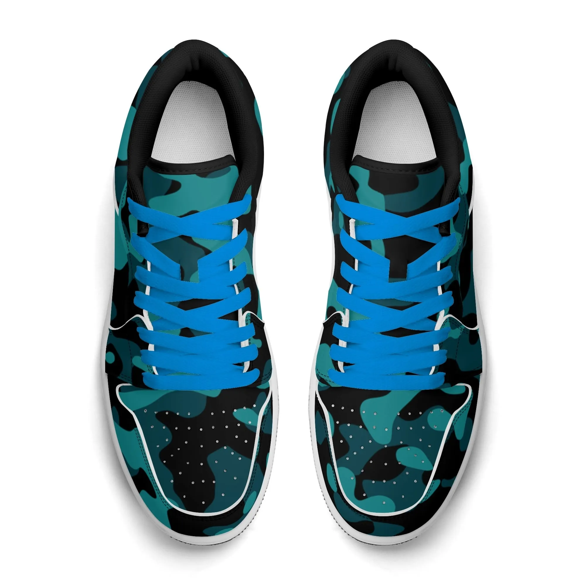 Türkis Camouflage Low Top Leder Sneaker für Damen