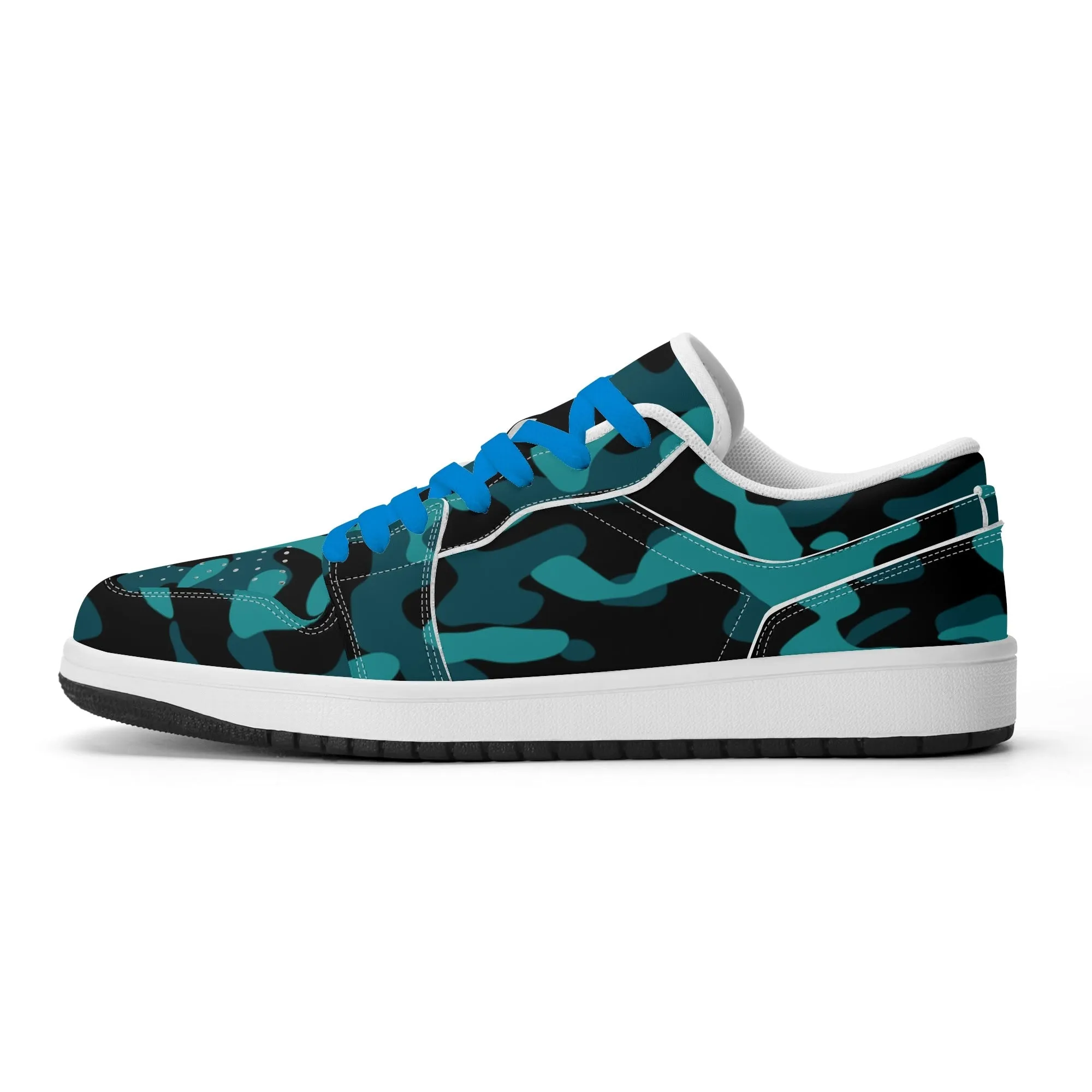 Türkis Camouflage Low Top Leder Sneaker für Damen