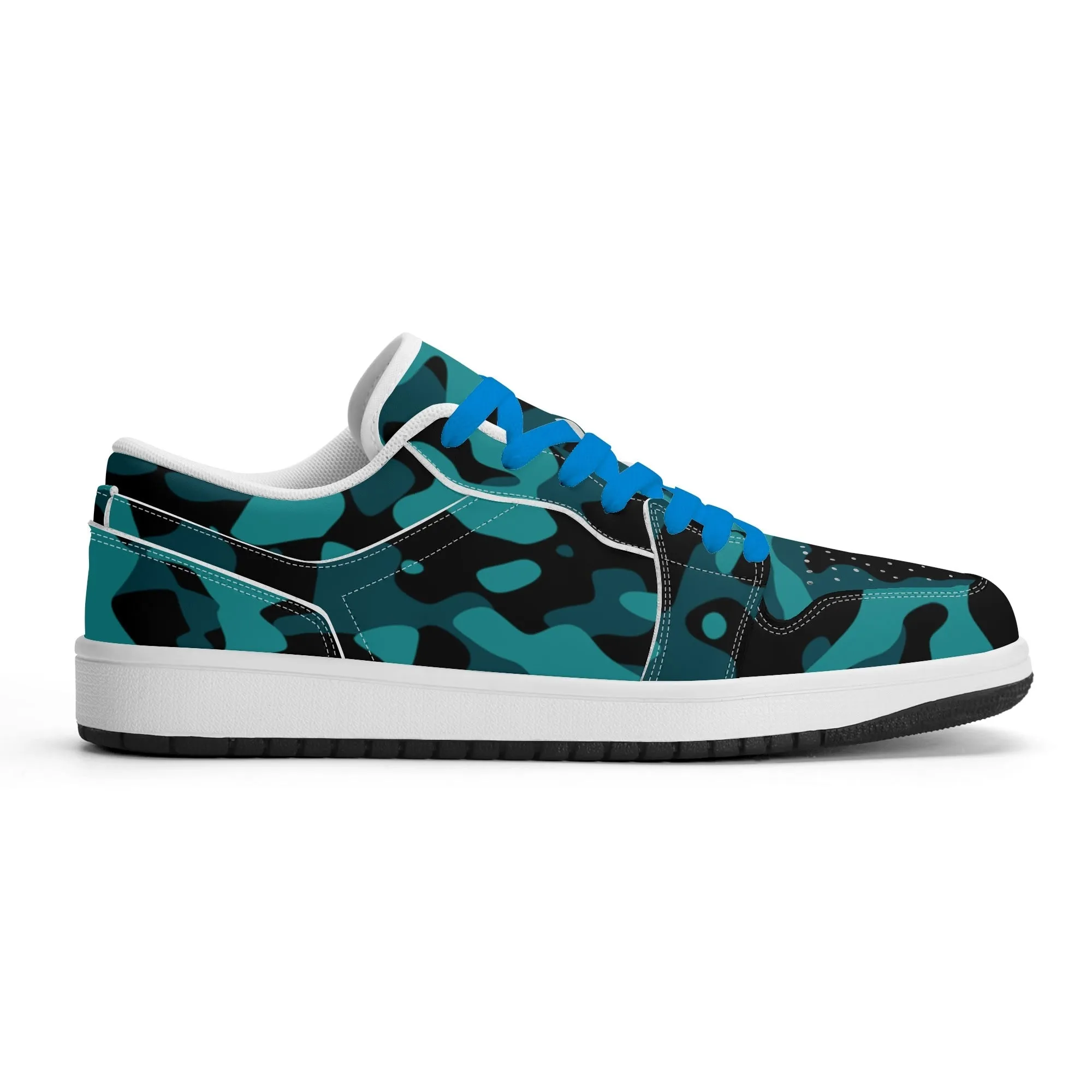 Türkis Camouflage Low Top Leder Sneaker für Damen
