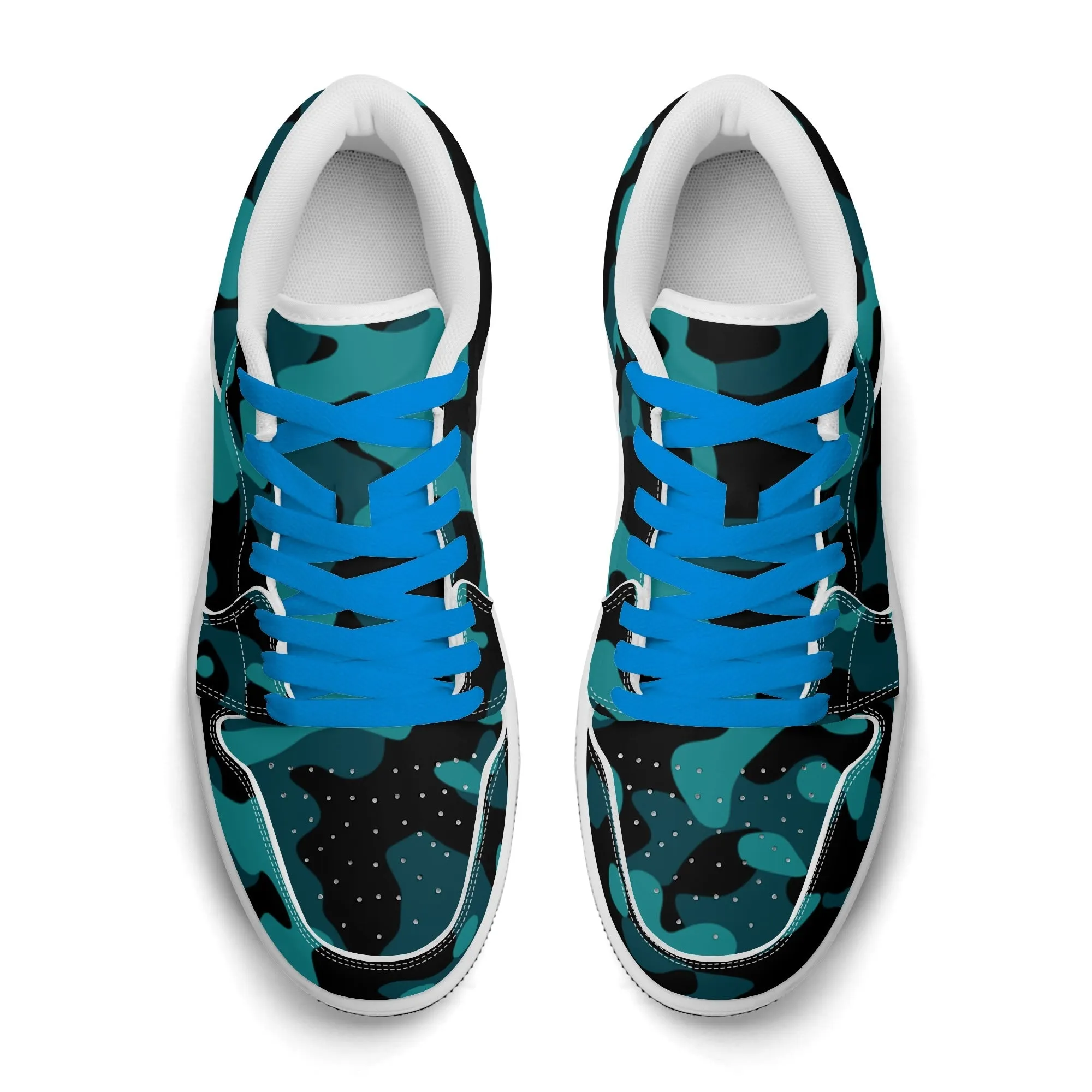 Türkis Camouflage Low Top Leder Sneaker für Damen