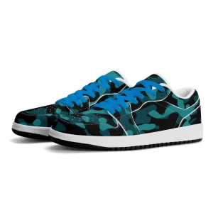 Türkis Camouflage Low Top Leder Sneaker für Damen