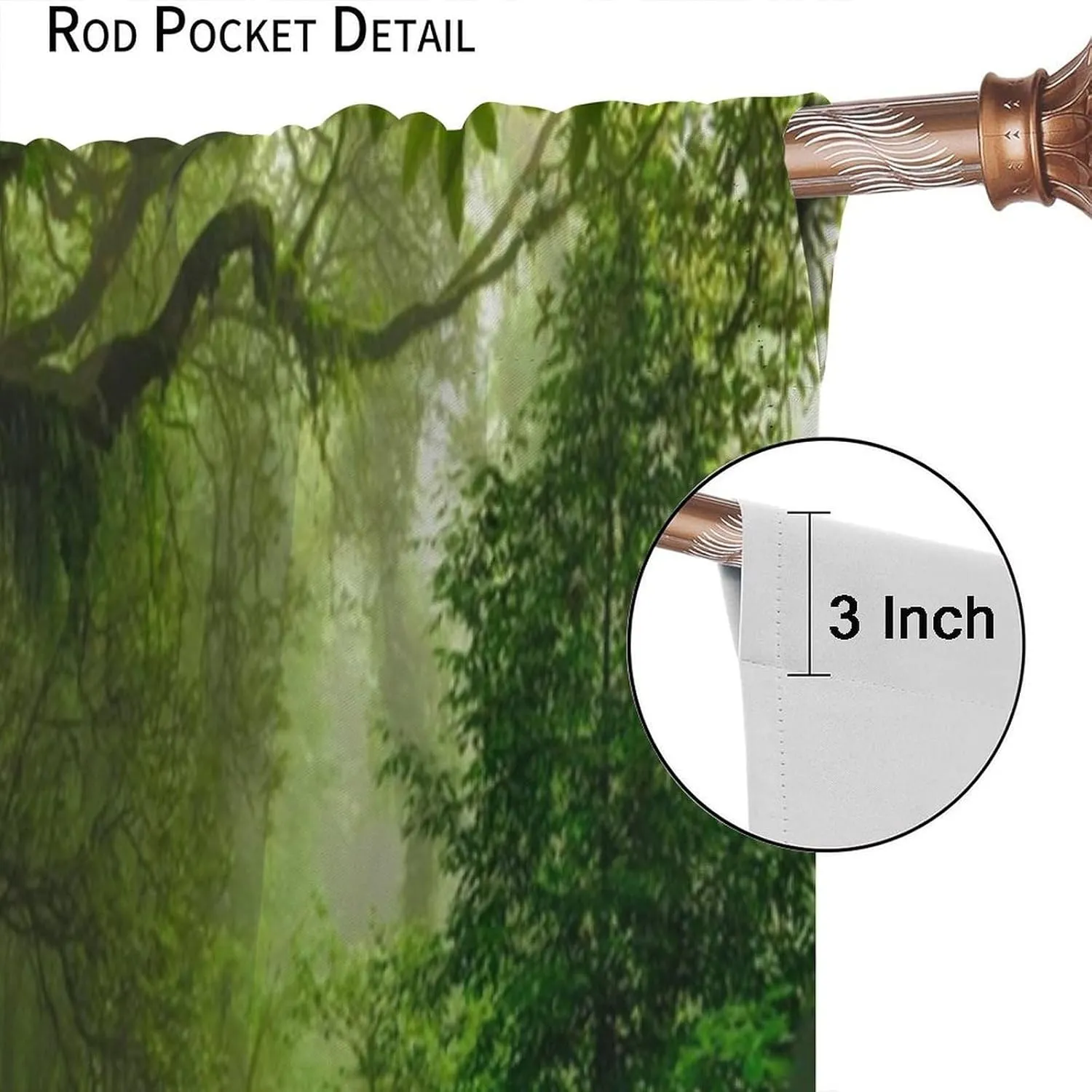 Tropical Jungle Stream Landscape Curtains, Spring Scenery Nature Print 3D Window Thermal Blackout Rod Pocket Window Treatment for Living Bedroom Office Cafe Kitchen Drapes 42" W X 54" L