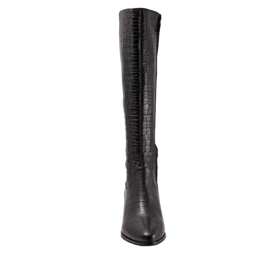 Trotters Women's Boot Ballet Flat 8 Narrow Black Croco Leather