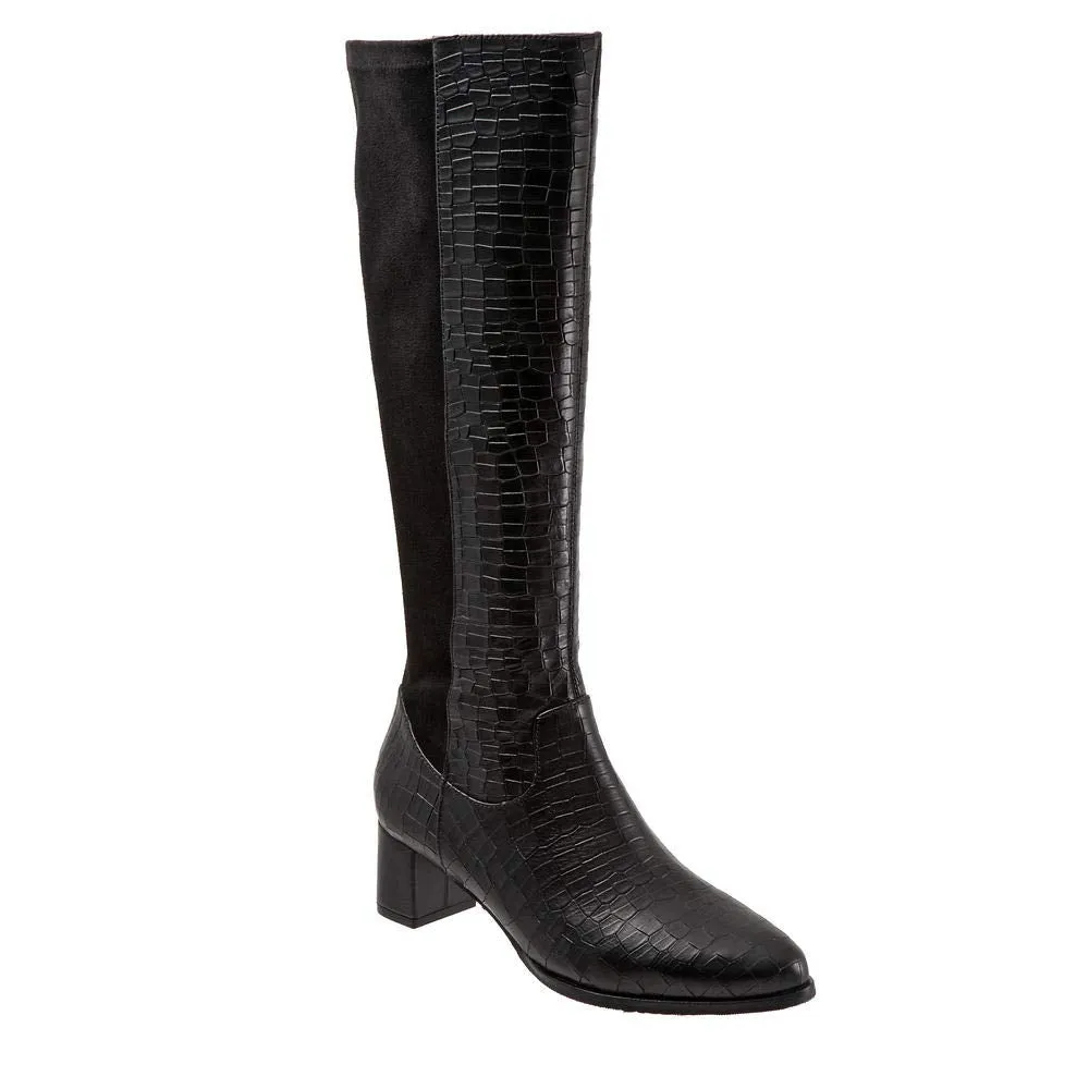 Trotters Women's Boot Ballet Flat 8 Wide Black Croco Leather
