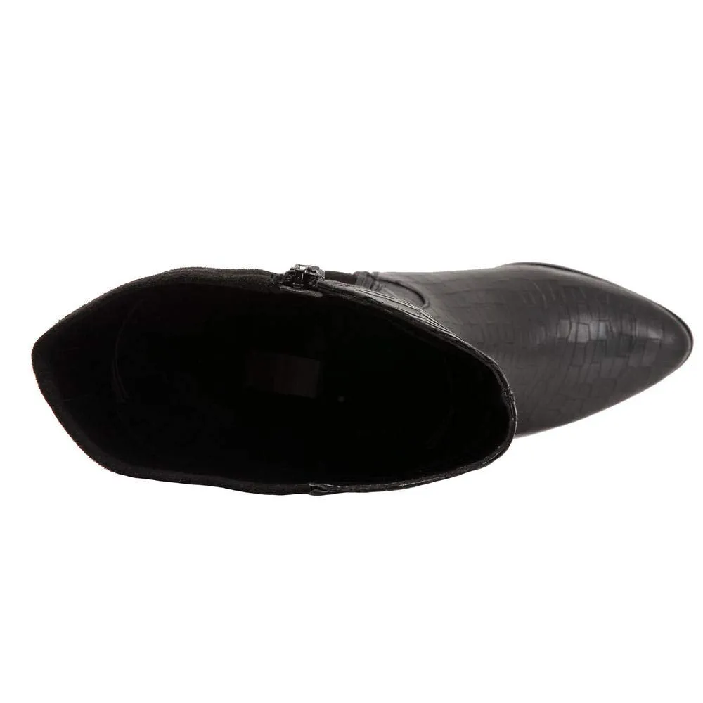 Trotters Women's Boot Ballet Flat 8 Wide Black Croco Leather
