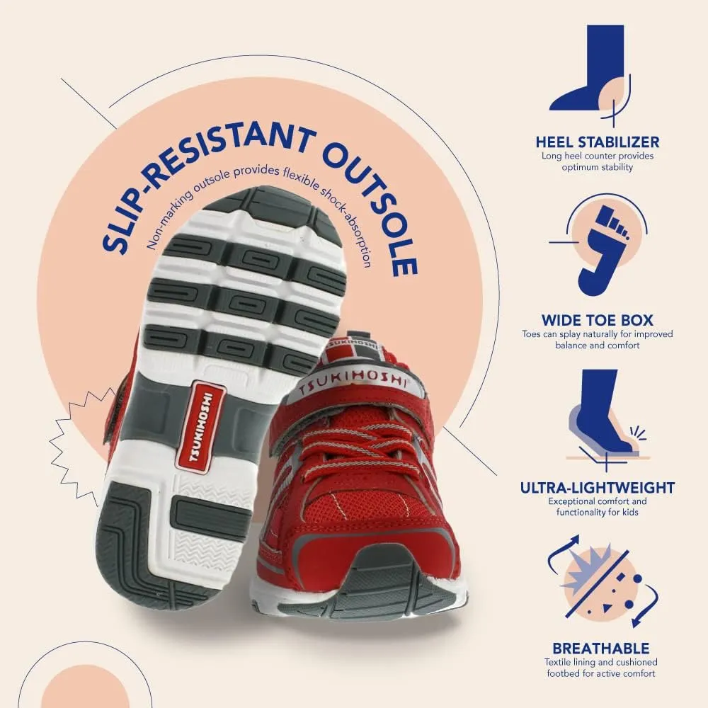 TSUKIHOSHI Storm Kids Shoes - Strap-Closure Machine-Washable Kids Sneakers with Wide Toe Box and Slip-Resistant, Non-Marking Outsoles
