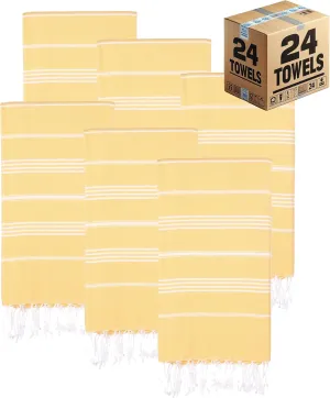 Turkish Beach Towels, Bulk Case of 24 | Oversized, Quick Dry, Sand Free | 100% Cotton, Large 38x71 Towels for Beach, Pool, Travel | Ultra-Soft, Compact, Absorbent | Yellow