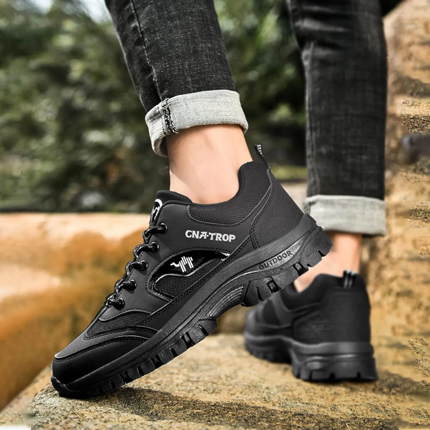UGOSELEC Men's Low Top Outdoor Walking Hiking Shoes Trekking Sneakers,Comfort Breathable Non-Slip Arch Support Leather Trails Shoes