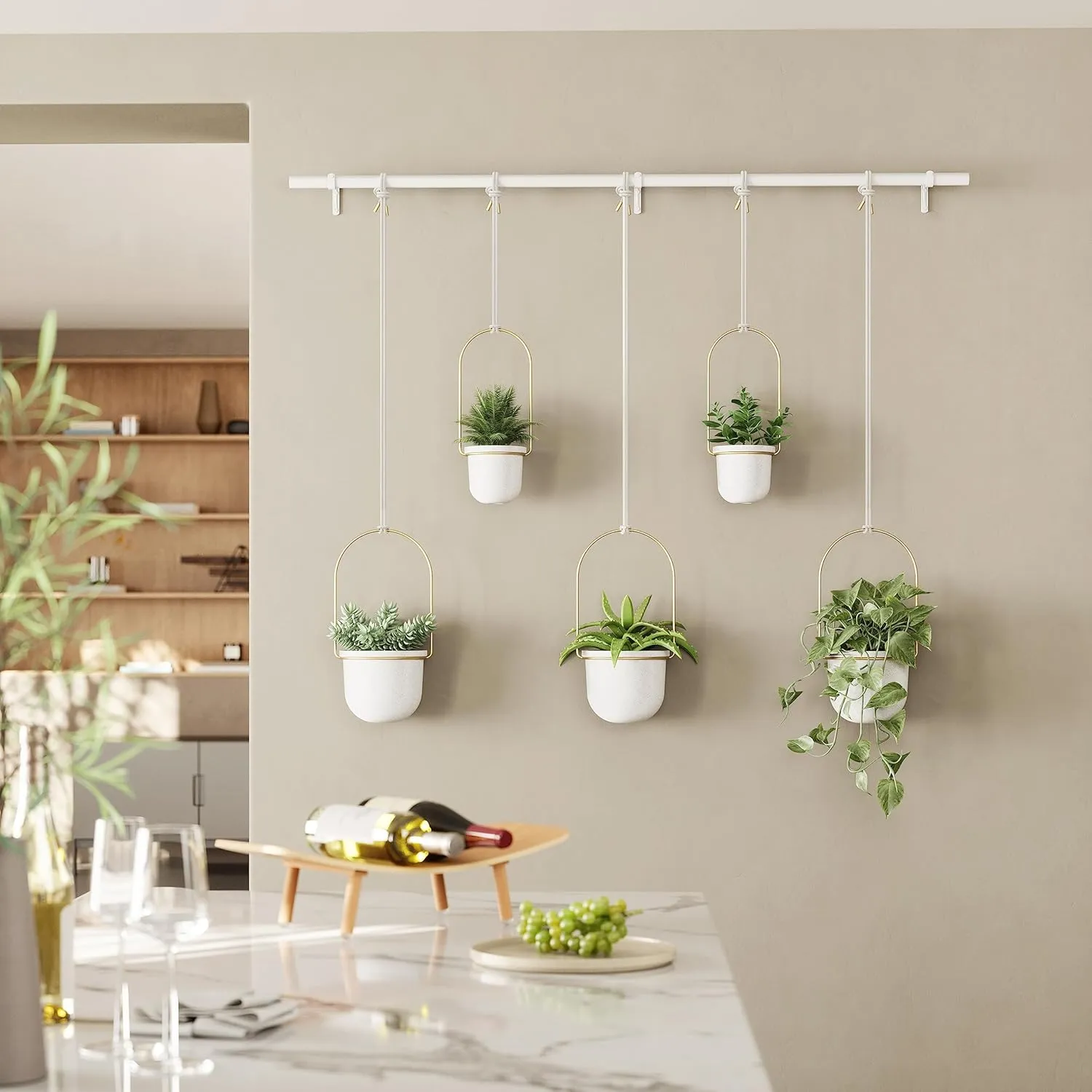 Umbra Triflora Hanging Planter, Set of 5, White/Brass