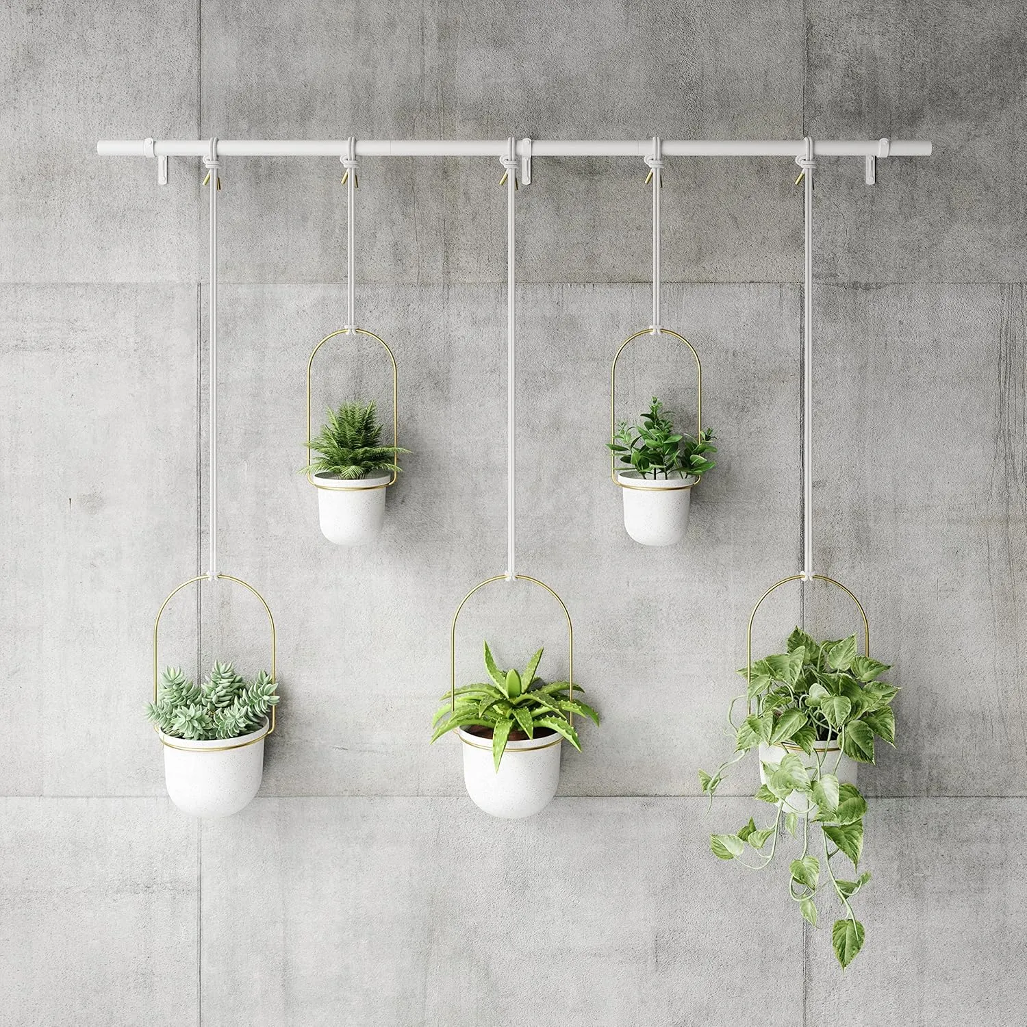 Umbra Triflora Hanging Planter, Set of 5, White/Brass