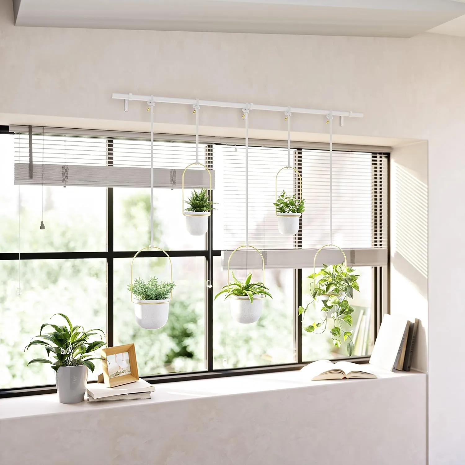 Umbra Triflora Hanging Planter, Set of 5, White/Brass