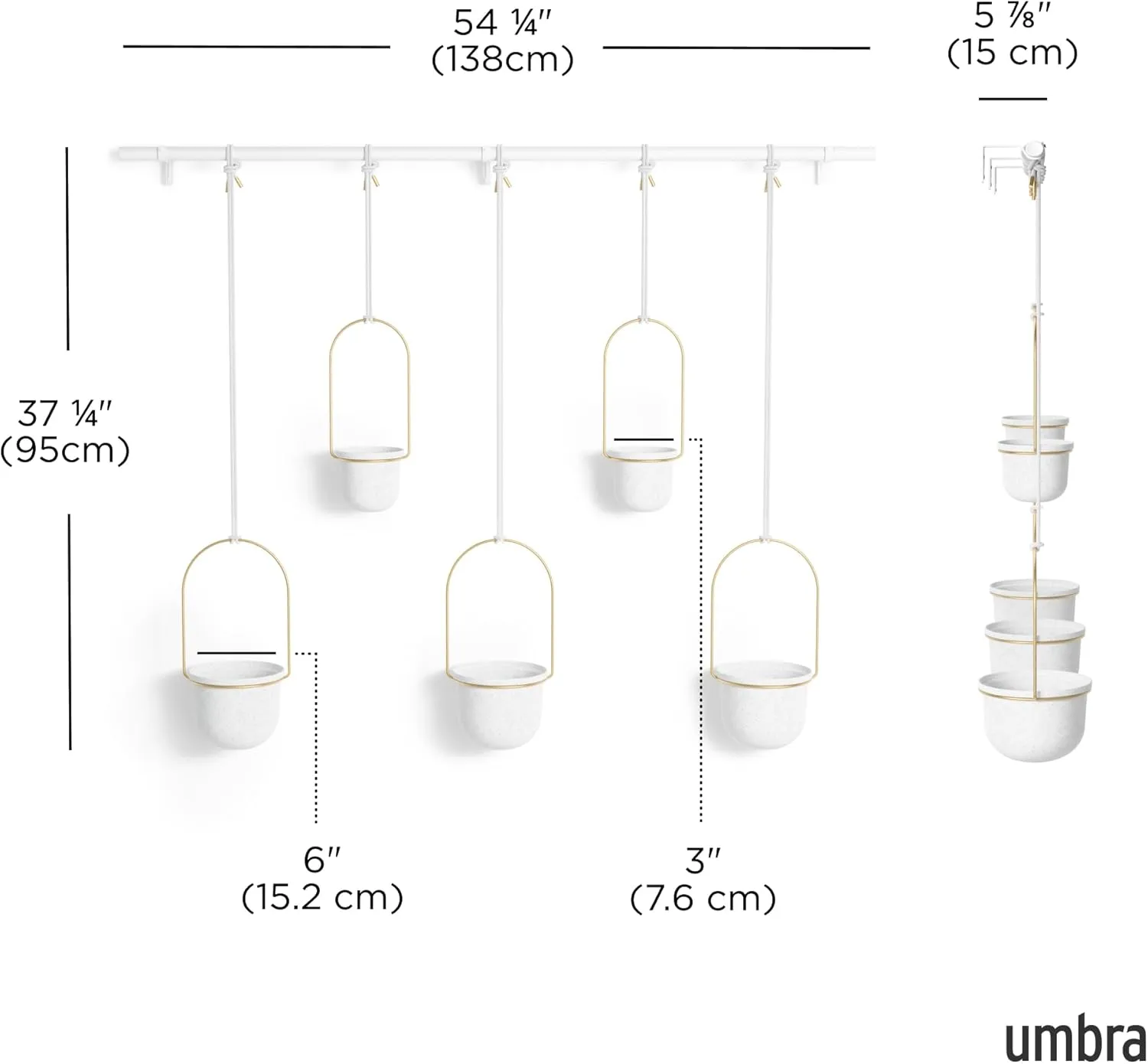 Umbra Triflora Hanging Planter, Set of 5, White/Brass