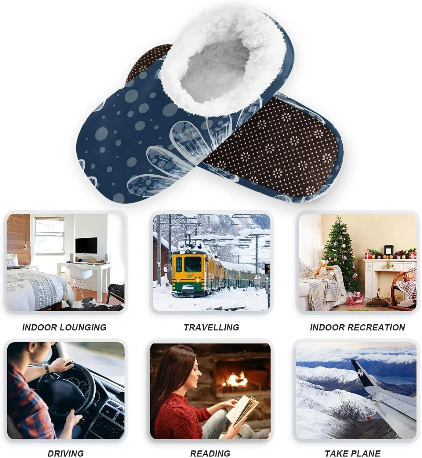 Unisex Fuzzy House Slippers Memory Foam Warm Slip Shoes Fur Lining M-XXL