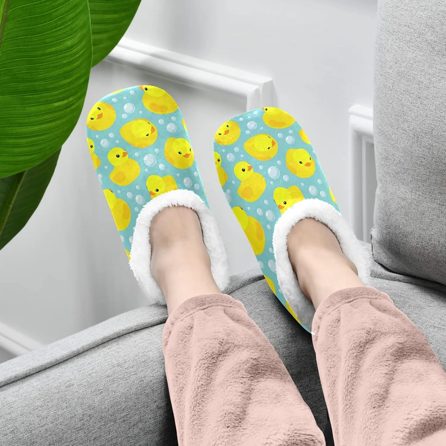 Unisex Fuzzy House Slippers, Warm Fur Lining Shoes, Non-Slip Memory Foam Slippers M-XXL