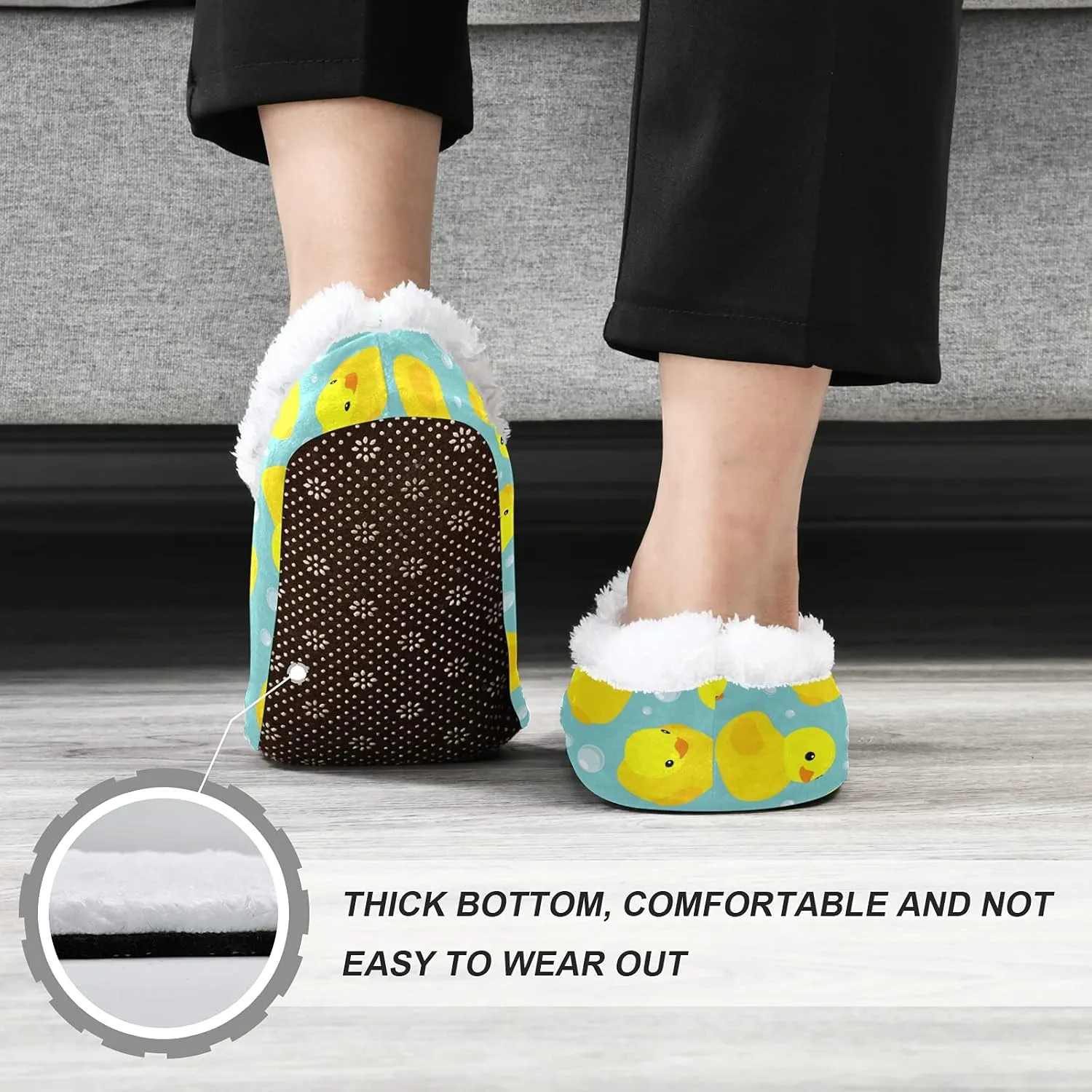 Unisex Fuzzy House Slippers, Warm Fur Lining Shoes, Non-Slip Memory Foam Slippers M-XXL