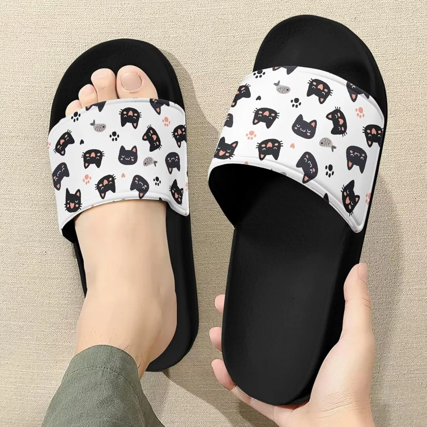 Unisex Slide Sandals with Soft Footbed Comfort Slides for Women and Men, Slide Sandals Leather Size 6-13.5