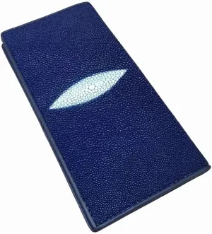 Unisex Style Authentic Real Stingray Skin Women Men Slim Bifold Wallet Card Bag Genuine Leather Female Male Thin Clutch Purse (DEEP BLUE)