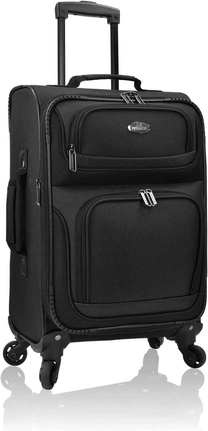 U.S. Traveler Lightweight Rolling 20" Carry On Luggage Softside Suitcase, Black, 4 Wheel
