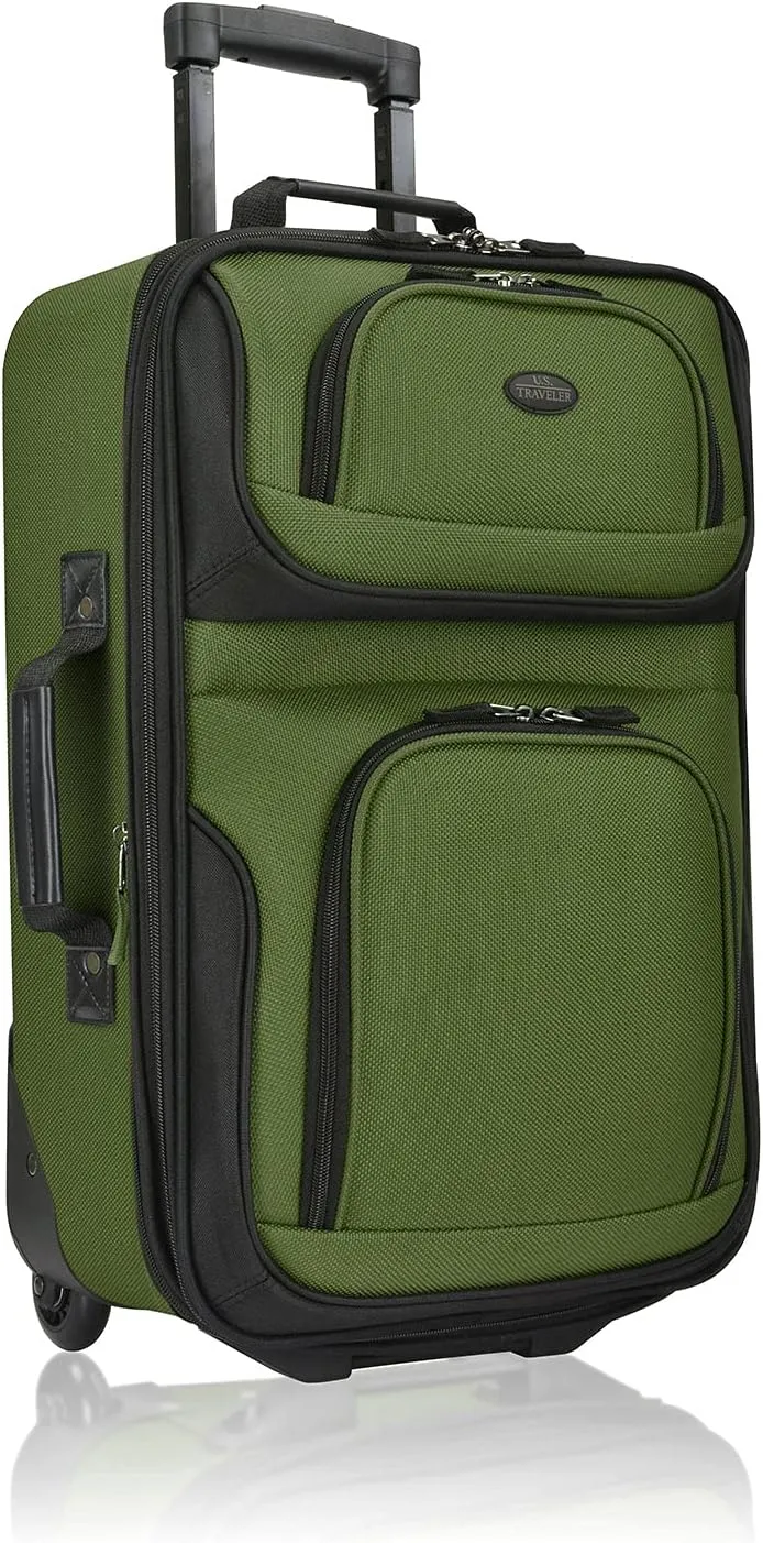 U.S. Traveler Rio Lightweight Carry-On Suitcase 20" Softside Expandable Design, Durable, Business and Travel, Evergreen, Set