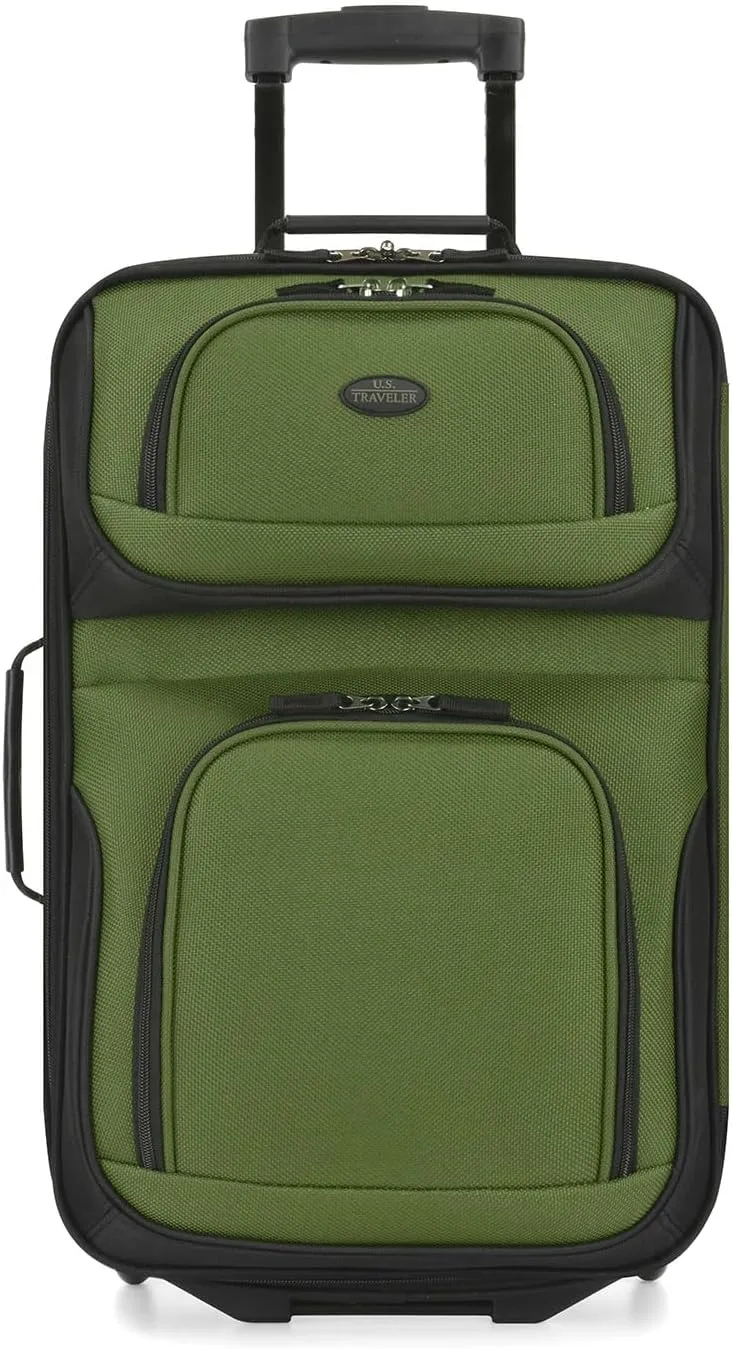 U.S. Traveler Rio Lightweight Carry-On Suitcase 20" Softside Expandable Design, Durable, Business and Travel, Evergreen, Set