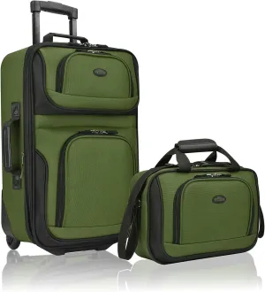 U.S. Traveler Rio Lightweight Carry-On Suitcase 20" Softside Expandable Design, Durable, Business and Travel, Evergreen, Set