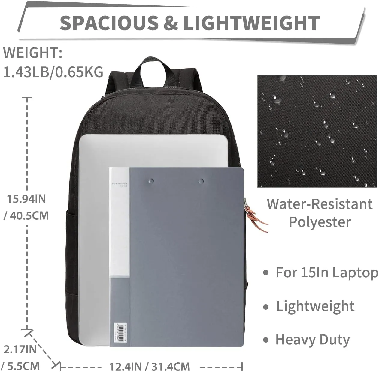 VASCHY School Backpack, Unisex Slim Lightweight Water-resistant Backpack for Men Women College Schoolbag Travel Bookbag