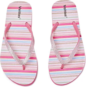 Veittes Women's Flip Flops Sandals, Soft Beach Pool Colorful Pattern Printing Slide Shoes.