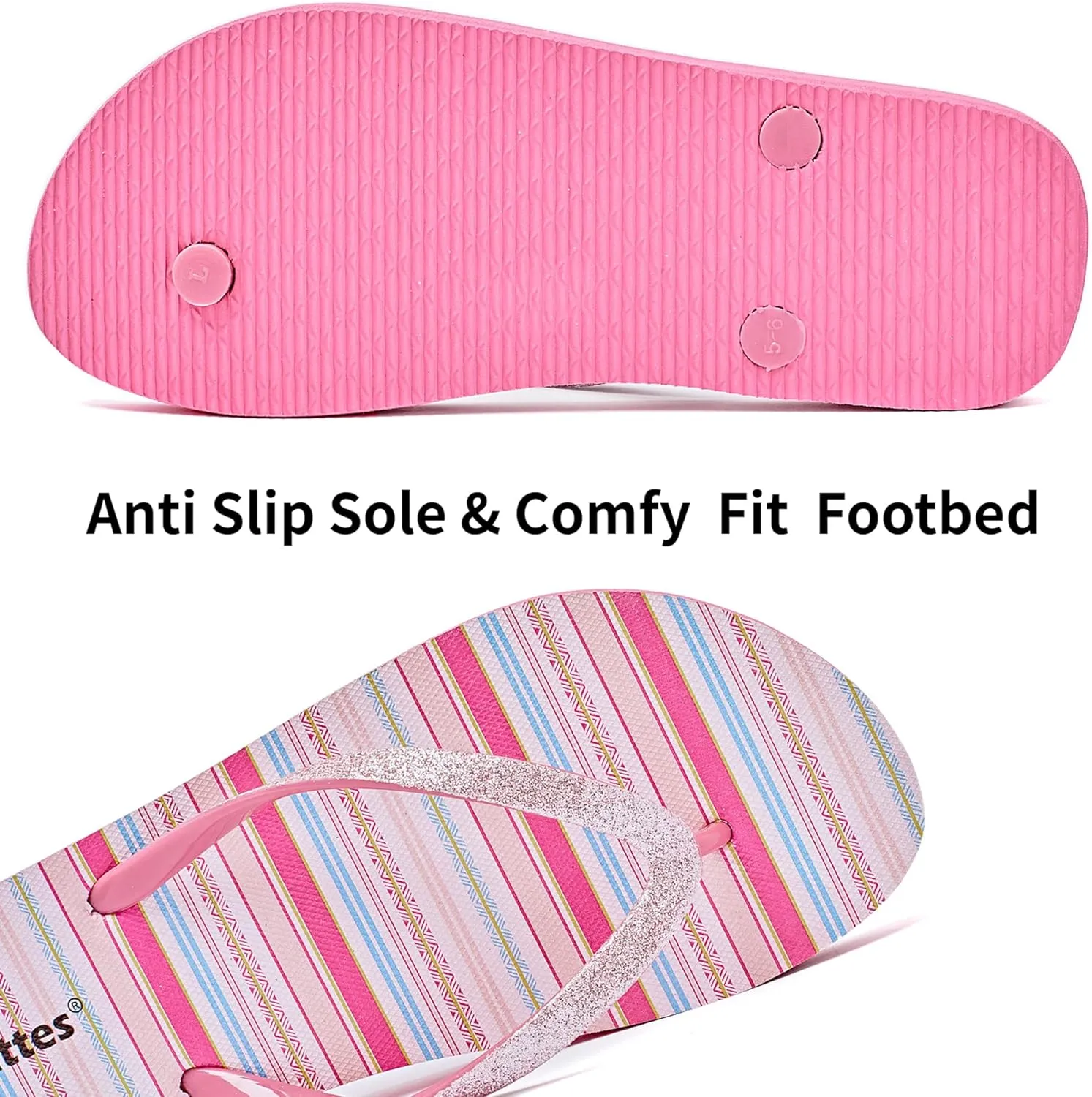 Veittes Women's Flip Flops Sandals, Soft Beach Pool Colorful Pattern Printing Slide Shoes.