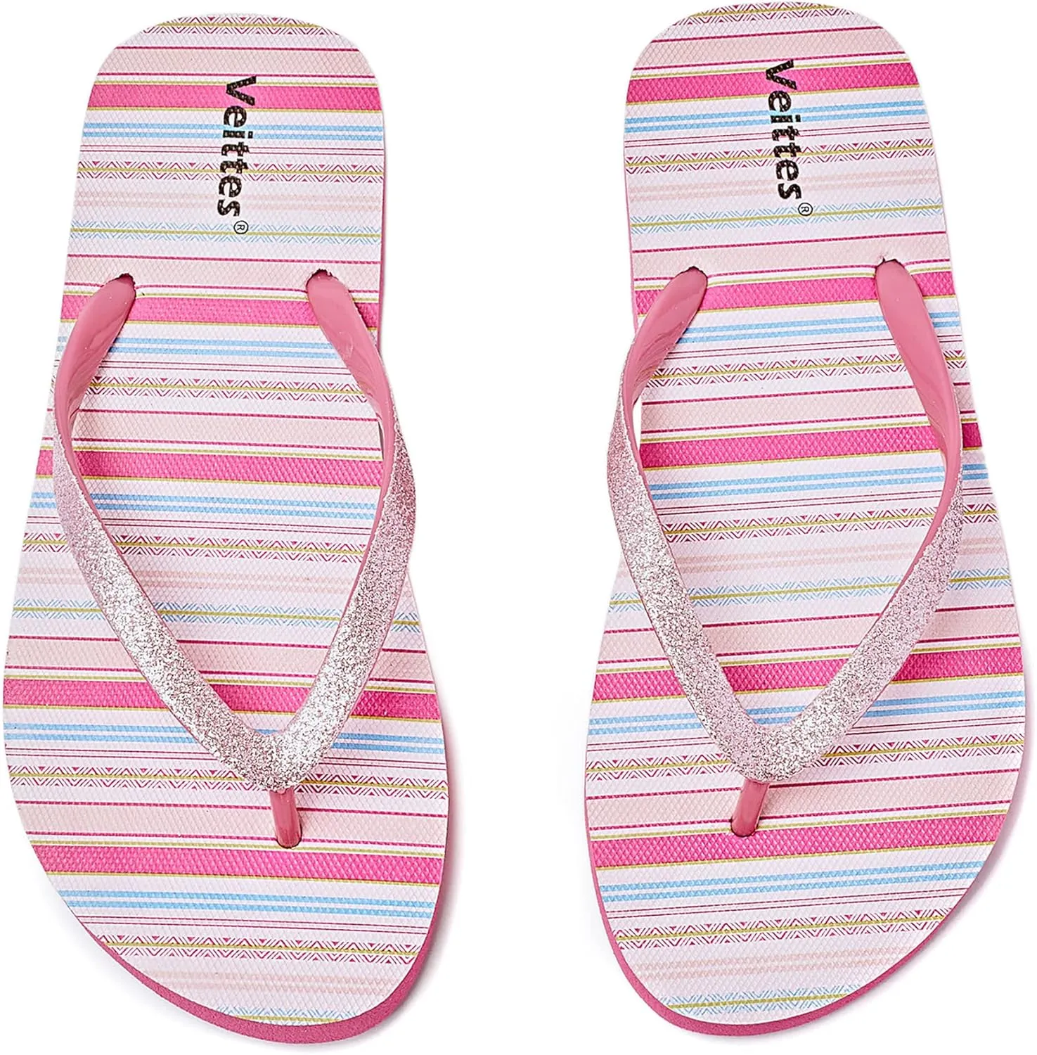 Veittes Women's Flip Flops Sandals, Soft Beach Pool Colorful Pattern Printing Slide Shoes.