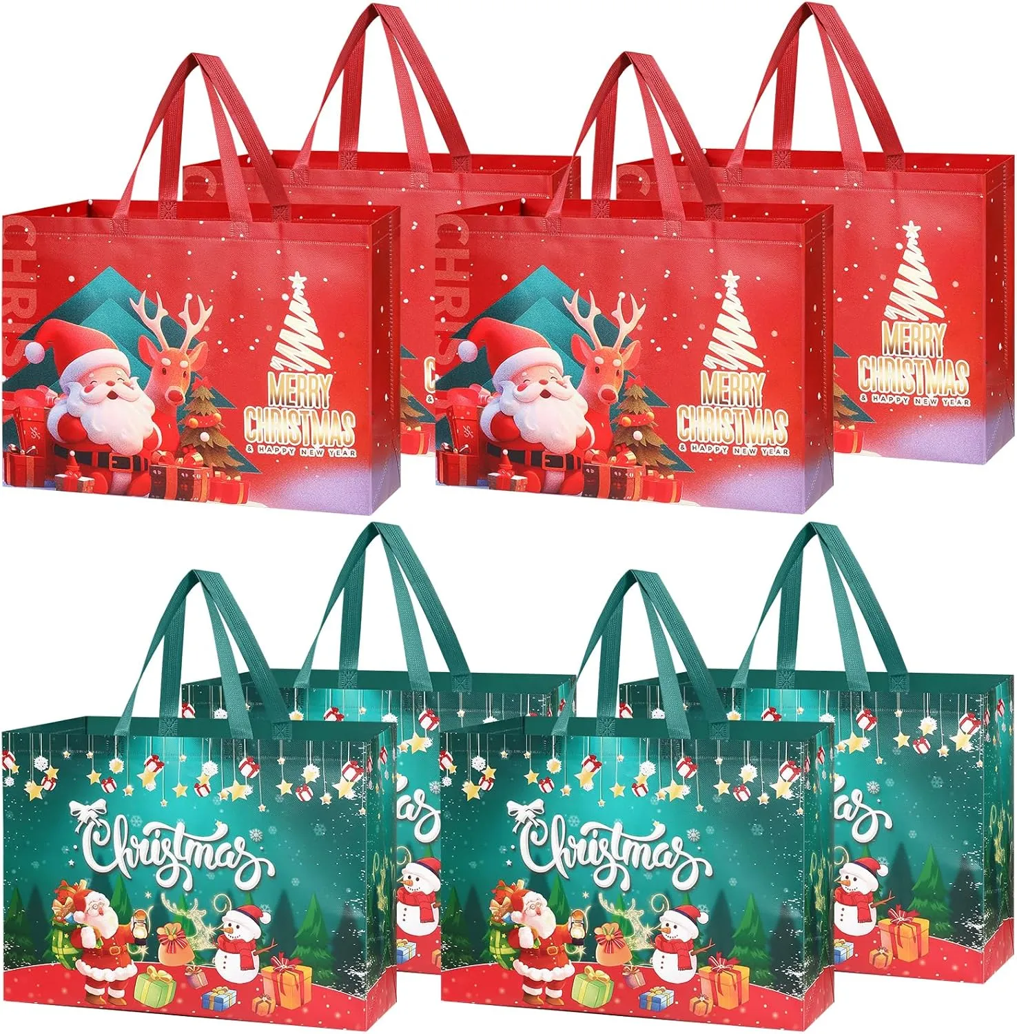 Veluft 8 Pack Extra Large Christmas Gift Bags, Reusable Tote Bags with Handle Non-Woven Christmas Bags for Gifts Wrapping Xmas Holiday,16.9"×12.6"×7.1"