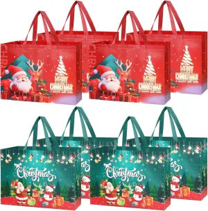 Veluft 8 Pack Extra Large Christmas Gift Bags, Reusable Tote Bags with Handle Non-Woven Christmas Bags for Gifts Wrapping Xmas Holiday,16.9"×12.6"×7.1"