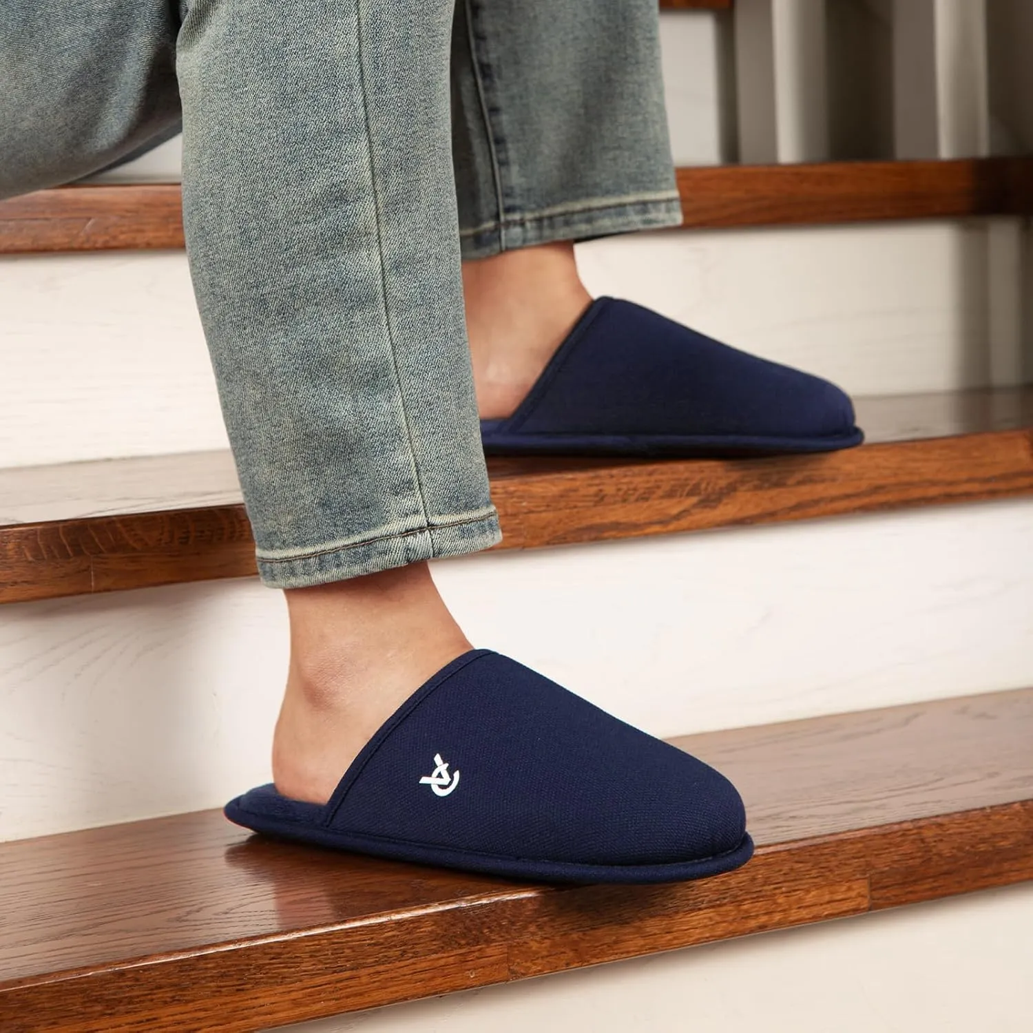 VeraCosy Men's Knitted Scottish Slippers with Soft Memory Foam Non Slip Indoor Rubber Sole