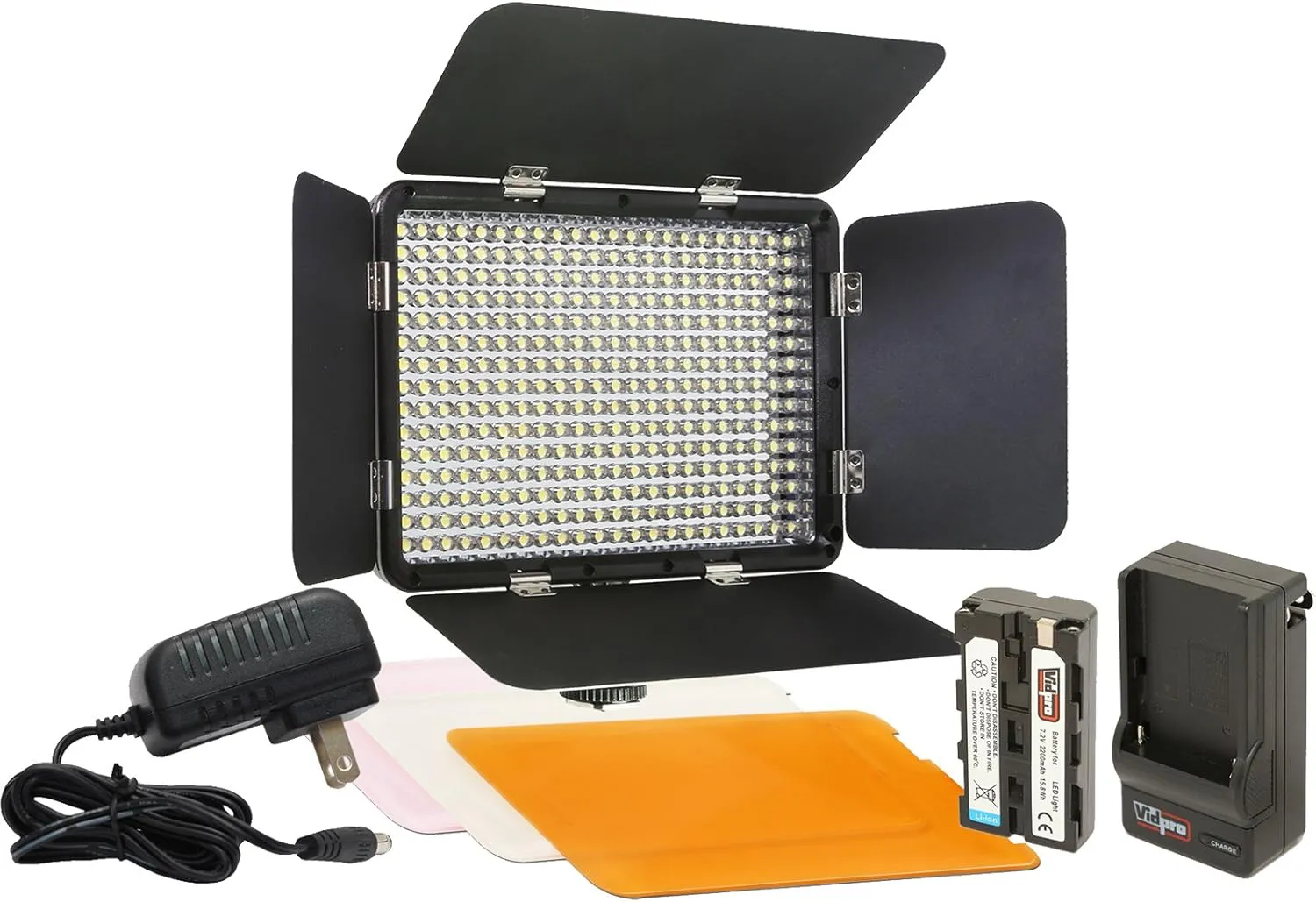 Vidpro LED-330 Photo and Video Light Kit - On Camera Panel LED Light - Adjustable and Dimmable Light Fits Cameras Video Camcorders and DLSR w/Hot Shoe Includes Rechargeable Battery Diffuser and More