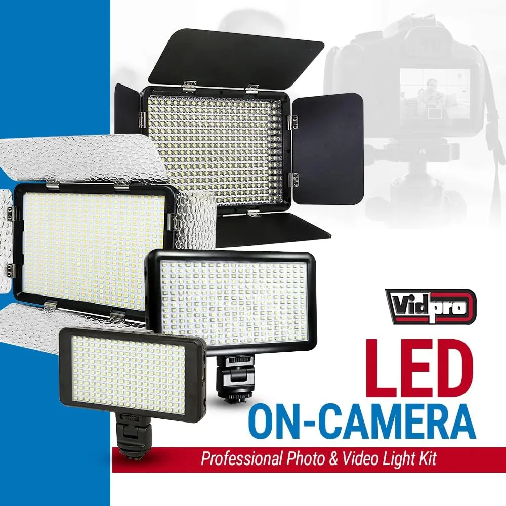 Vidpro LED-530 Photo and Video Light Kit - On Camera Panel LED Light - Adjustable and Dimmable 3200K-5600K Variable Color Light Fits Cameras w/Hot Shoe Includes Rechargeable Battery Diffuser