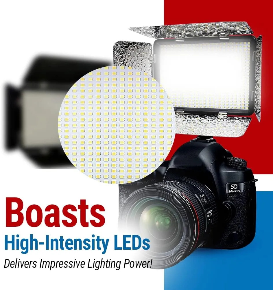 Vidpro LED-530 Photo and Video Light Kit - On Camera Panel LED Light - Adjustable and Dimmable 3200K-5600K Variable Color Light Fits Cameras w/Hot Shoe Includes Rechargeable Battery Diffuser