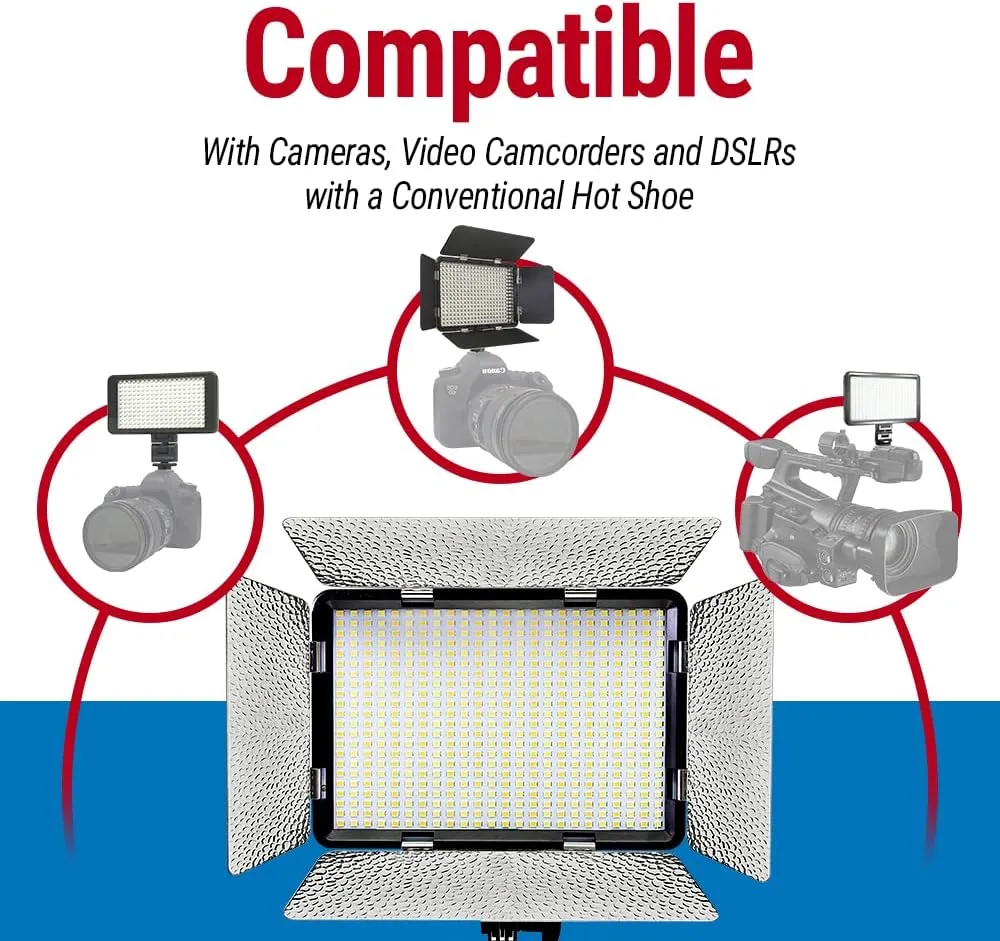Vidpro LED-530 Photo and Video Light Kit - On Camera Panel LED Light - Adjustable and Dimmable 3200K-5600K Variable Color Light Fits Cameras w/Hot Shoe Includes Rechargeable Battery Diffuser