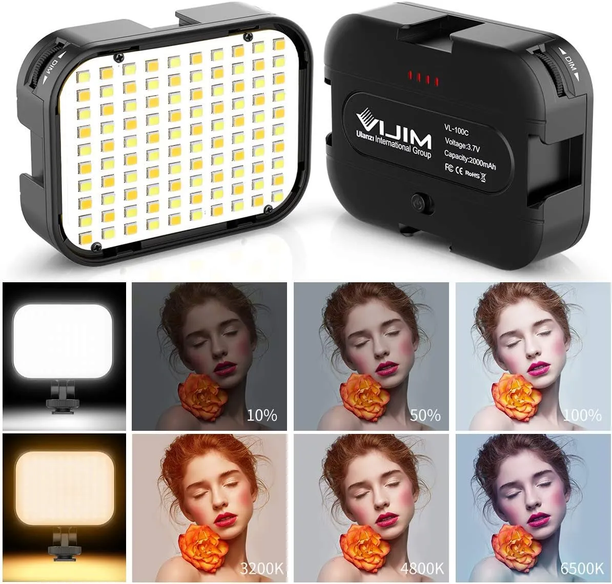VIJIM VL100C Bi-Color LED Video Light on Camera,Mini Rechargeable 2000mAh LED Camera Lights,CRI95  Dimmable 2500-6500K Ultra Bright Photo and Video Lighting,LED Fill Lamp