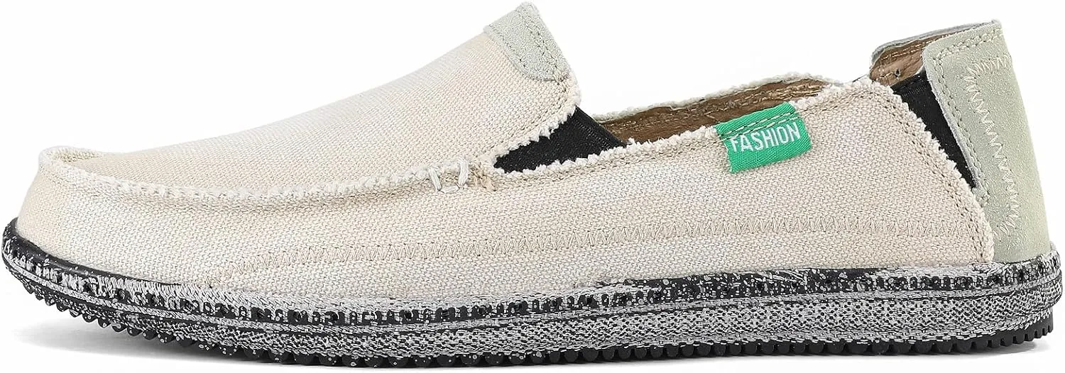 VILOCY Mens Slip on Deck Shoes Zero Drop Casual Canvas Loafer Vintage Flat Boat Shoes