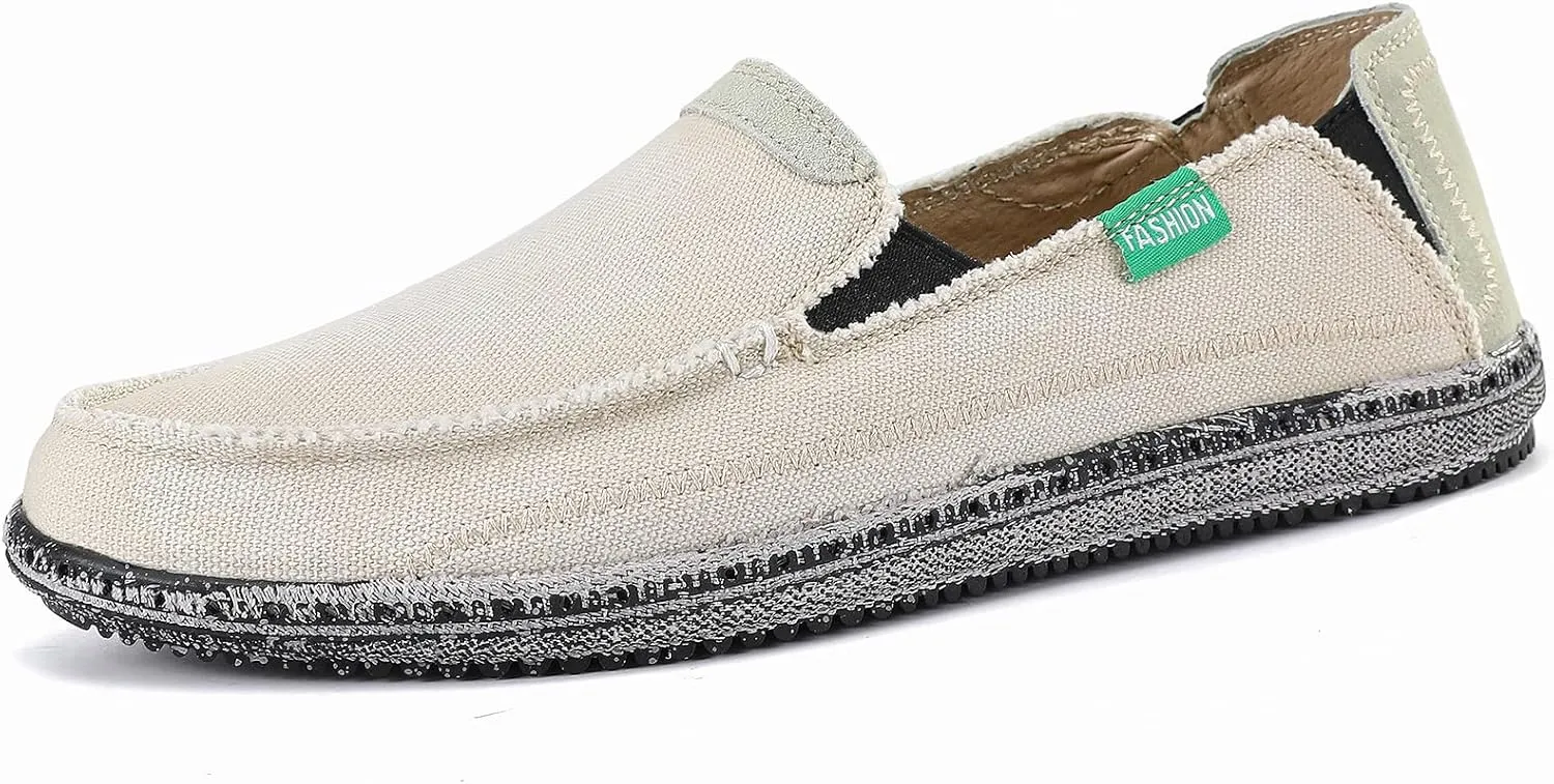 VILOCY Mens Slip on Deck Shoes Zero Drop Casual Canvas Loafer Vintage Flat Boat Shoes