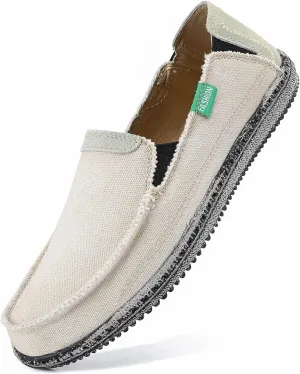 VILOCY Mens Slip on Deck Shoes Zero Drop Casual Canvas Loafer Vintage Flat Boat Shoes
