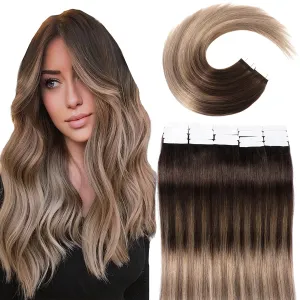 VINBAO Tape In Hair Extensions Human Hair Ombre Balayage Color 2/6/18 Ash Blonde Extensions Real Hair Glue In Extensions 50 Grams 20 Pieces (14inch, #2/6/18)